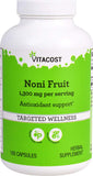 Vitacost Noni Fruta, frasco de cápsulas, aporte nutricional diario para bienestar