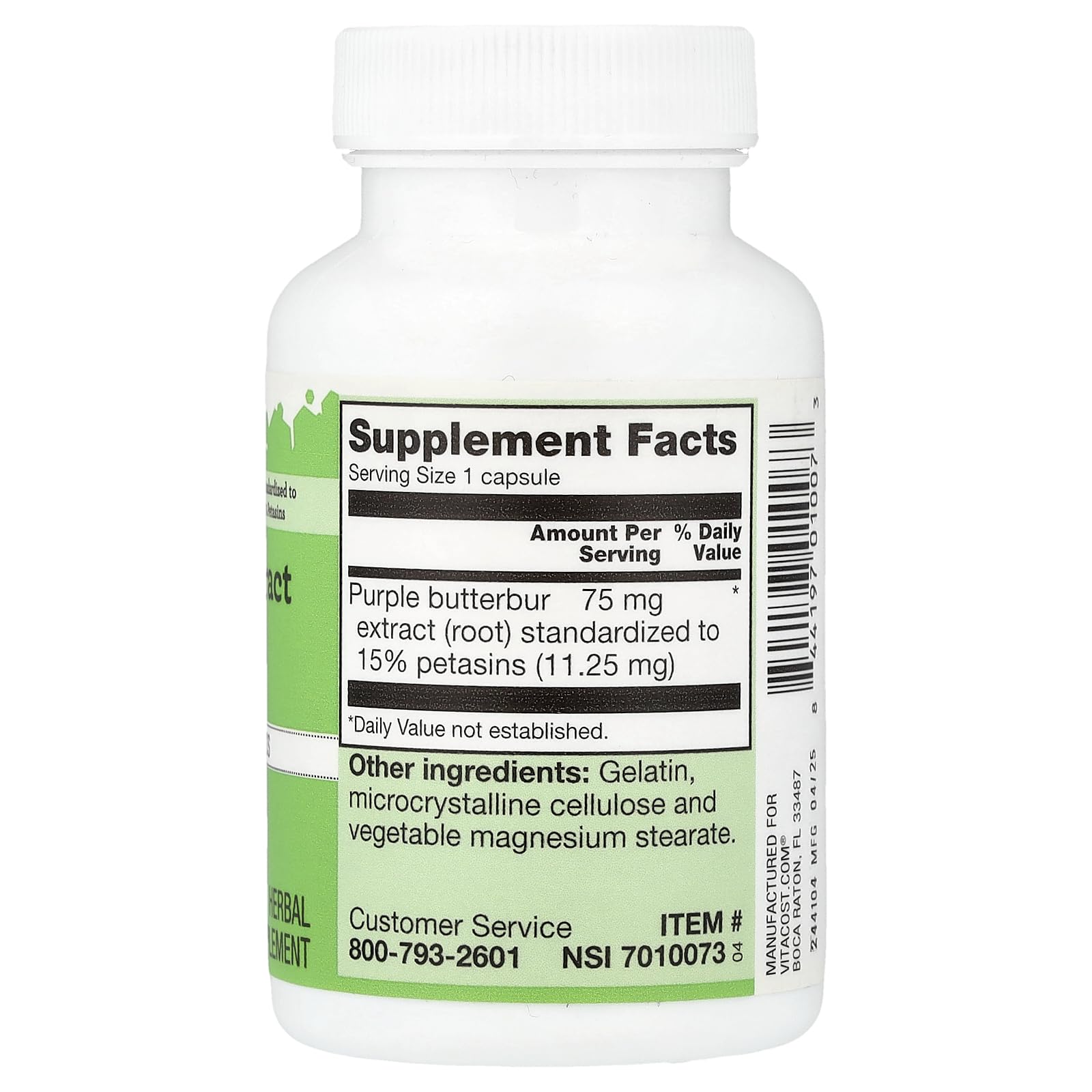 Vitacost Butterbur Extract sin alcaloides PA, cápsulas seguras para uso continuo