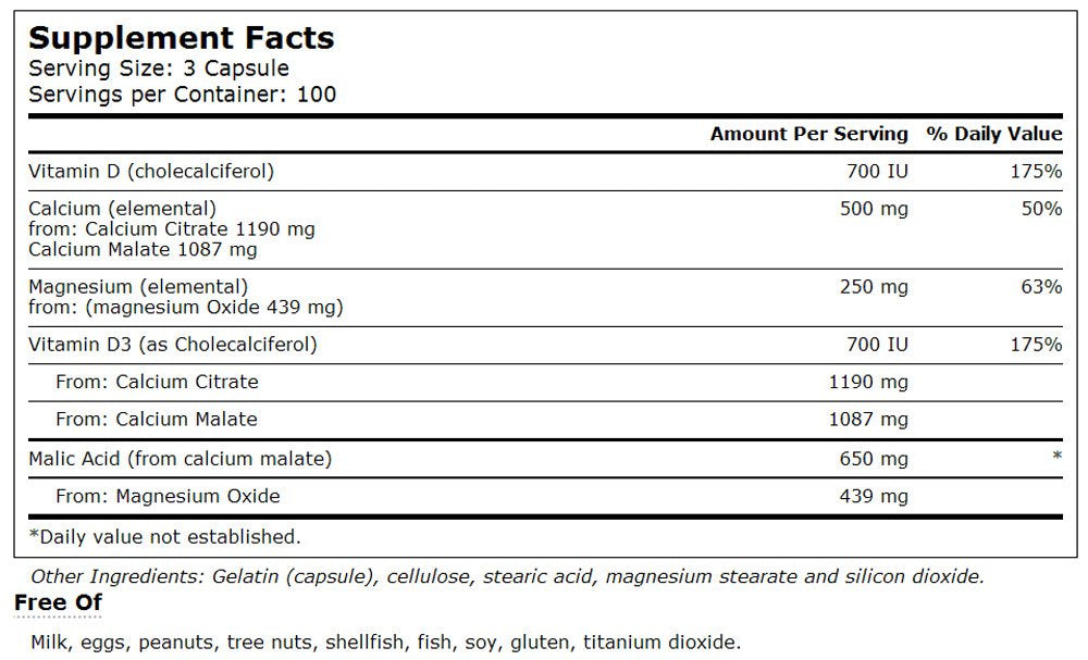 Vitacost Calcium Magnesium & Vitamin D, cápsulas, uso diario para soporte muscular y nervioso.