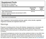 Vitacost Cardo Mariano etiqueta: 150 porciones y extracto estandarizado para soporte antioxidante potencial.