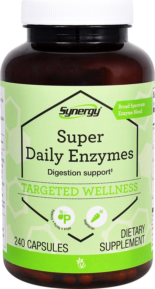 Vitacost Enzimas Diarias: botella de cápsulas que apoyan la digestión de proteínas y grasas.
