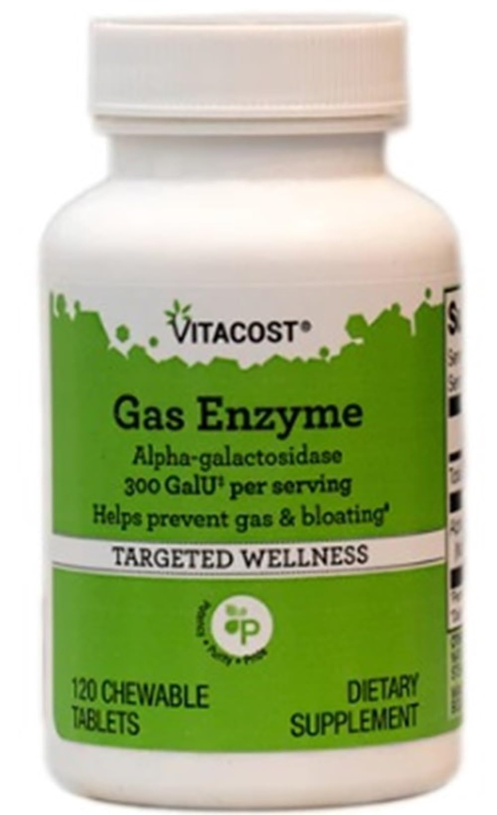 Vitacost Gas Enzyme Alfa-galactosidasa, tabletas masticables, ayuda digestiva para evitar gases.