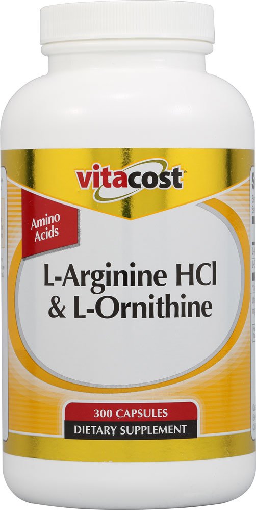 Vitacost L-Arginina HCl y L-Ornitina: botella de suplemento para entrenamiento diario