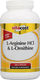Vitacost L-Arginina HCl y L-Ornitina: botella de suplemento para entrenamiento diario
