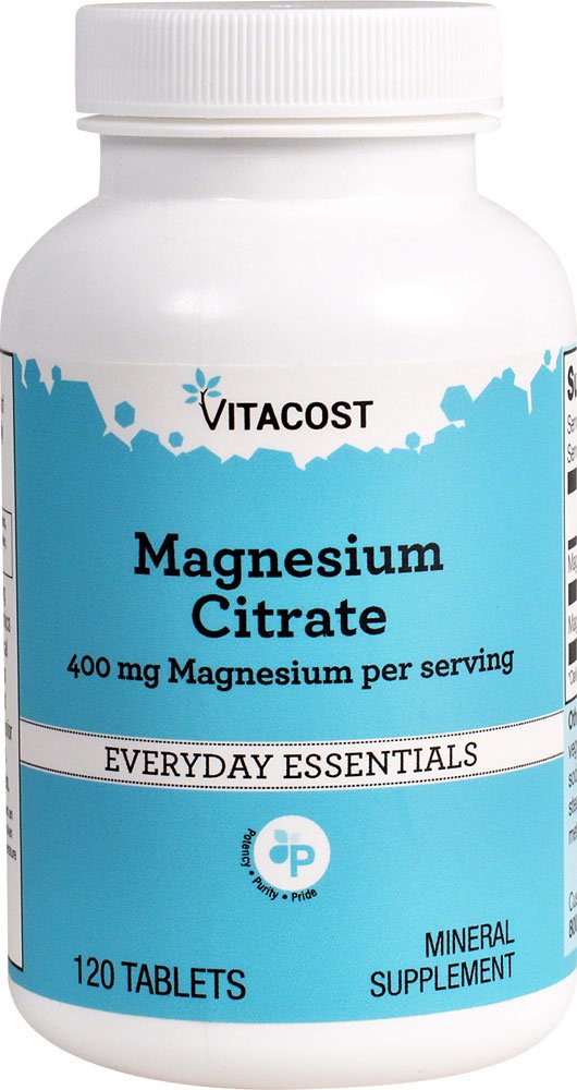 Vitacost Magnesio Citrato tabletas: apoyo muscular y función nerviosa para uso diario.