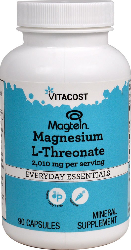 Vitacost Magtein en botella de 90 cápsulas para huesos y función muscular