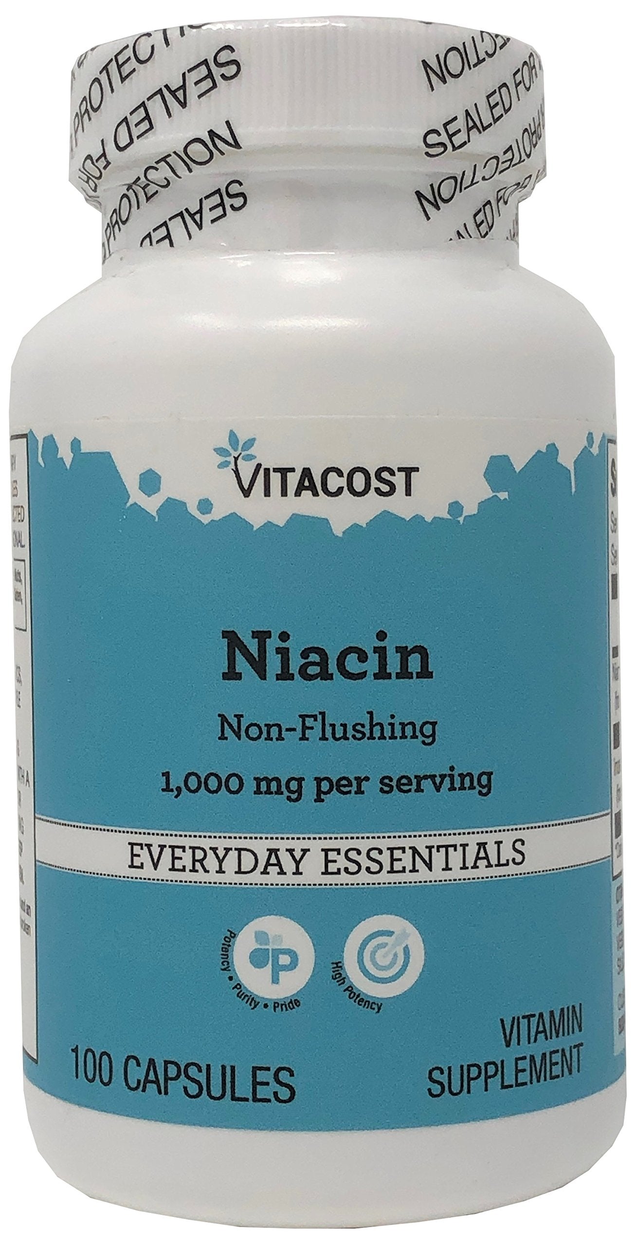 Vitacost Niacina sin enrojecimiento, cápsulas de 1000 mg, fáciles de tragar.