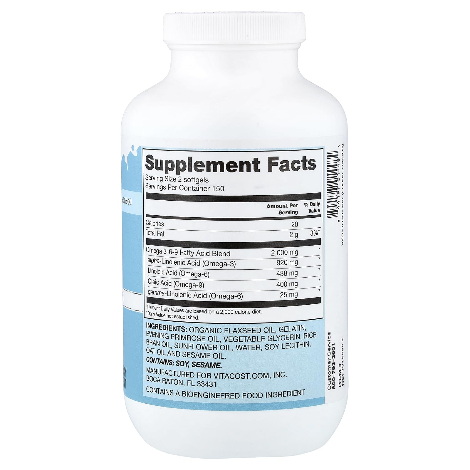 Vitacost Omega 3-6-9 Mezcla de Aceites Natural con cápsulas, promueve salud de la piel y articulaciones