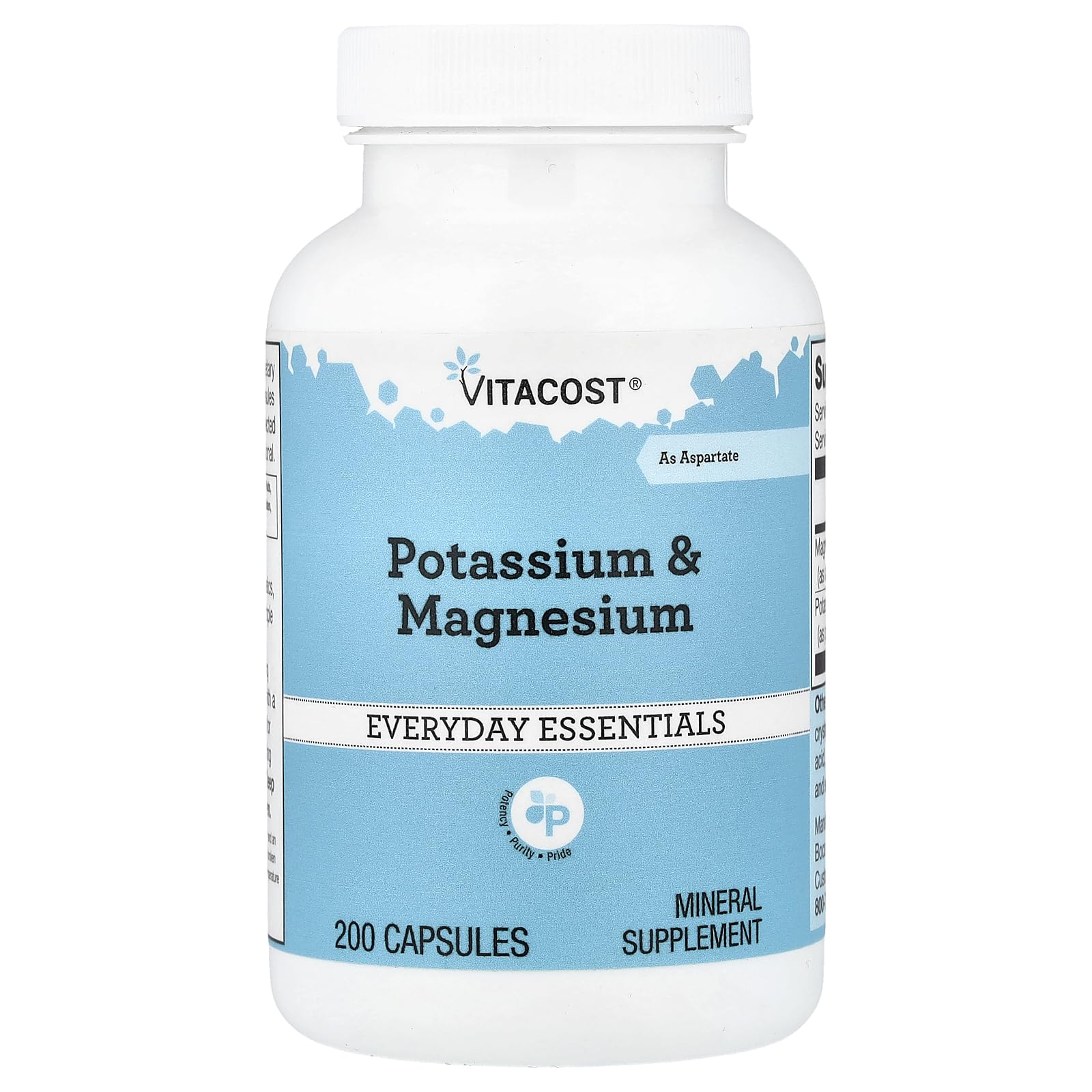 Vitacost Potasio y Magnesio, botella lista para la dosificación diaria.