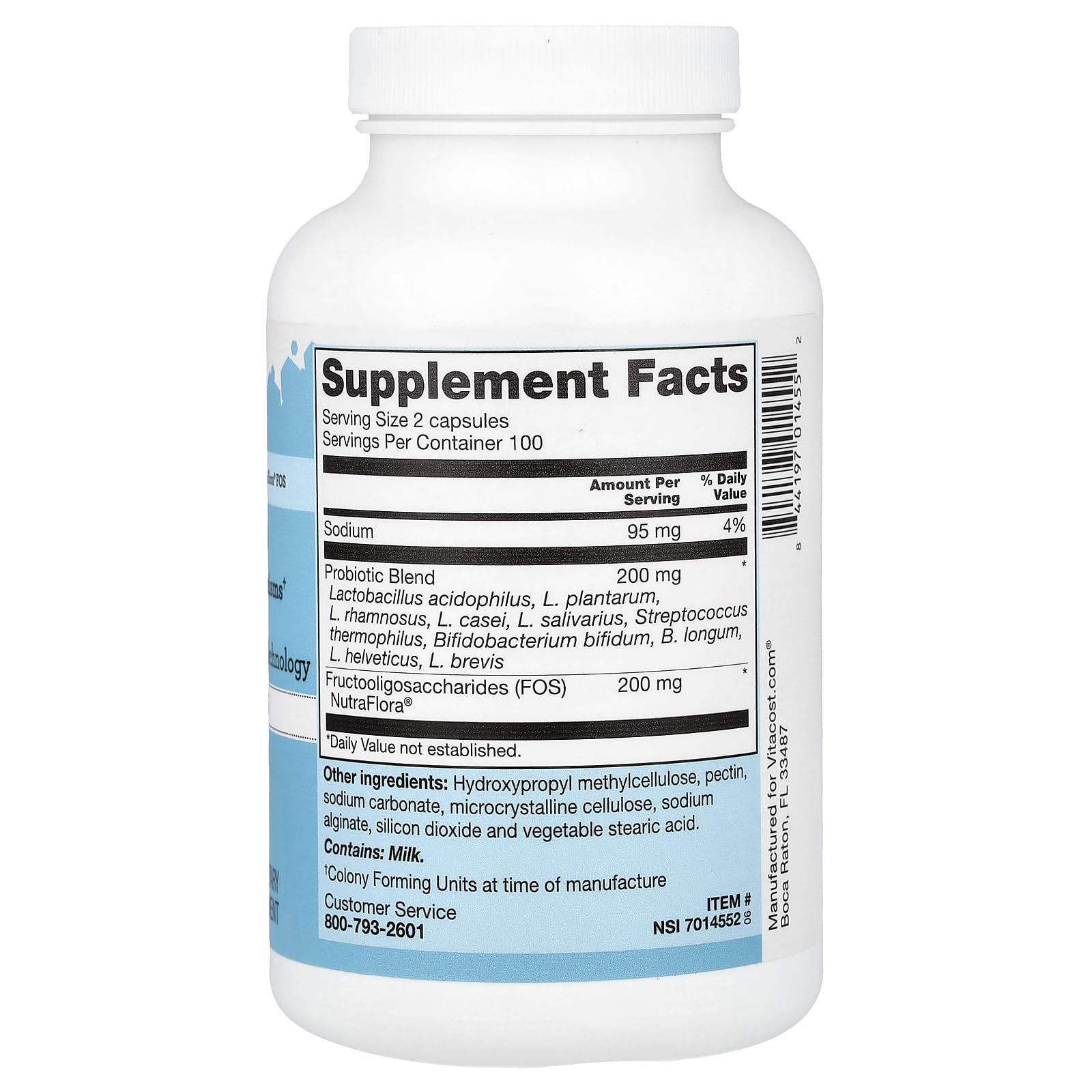 Vitacost Probiotic 10-20: detalle de etiqueta y tecnología VIABLEND para supervivencia estomacal.