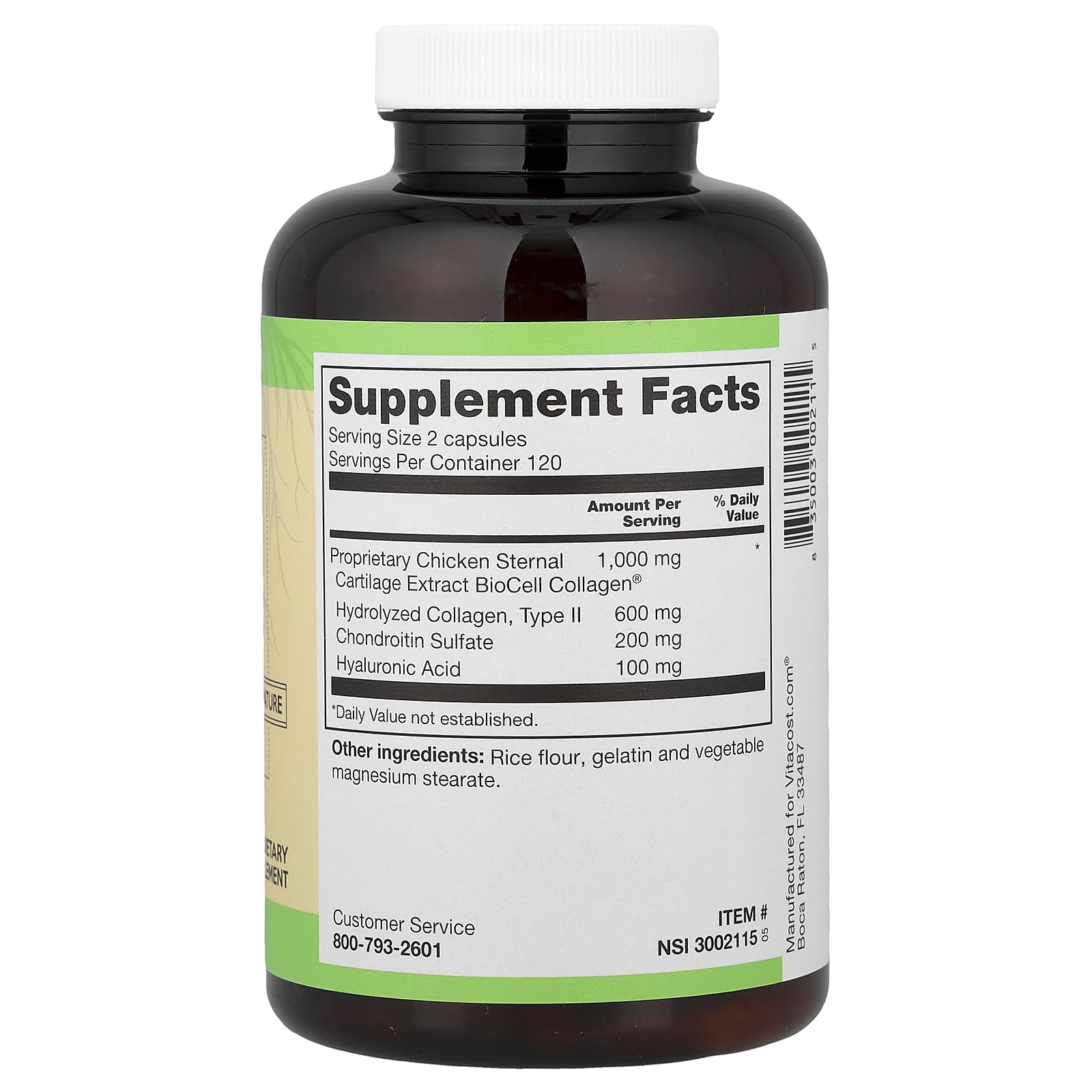 Vitacost ROOT2 colágeno BioCell, etiqueta visible, destacando ácido hialurónico para articulaciones.