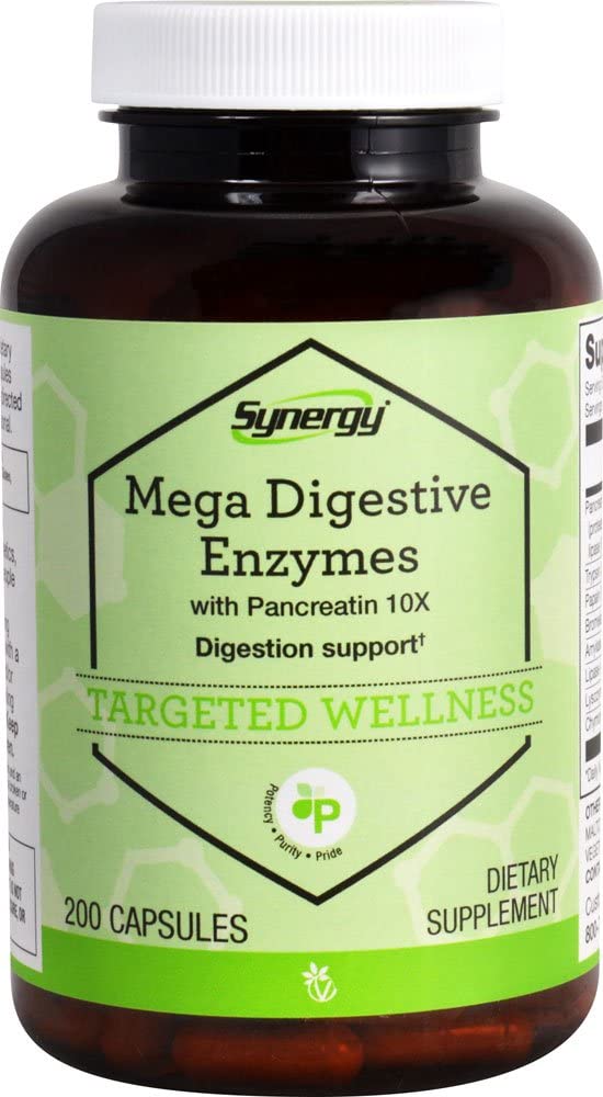 Vitacost Synergy: cápsulas Pancreatina 10X para apoyar la digestión diaria.