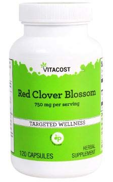 Vitacost Trébol Rojo, botella de suplemento, apoyo a la salud femenina de forma natural