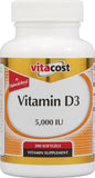 Vitacost Vitamina D3, bote de cápsulas, para apoyar la salud ósea y la absorción de calcio.