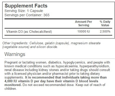 Vitacost Vitamina D3 envase de 365 cápsulas para uso diario.