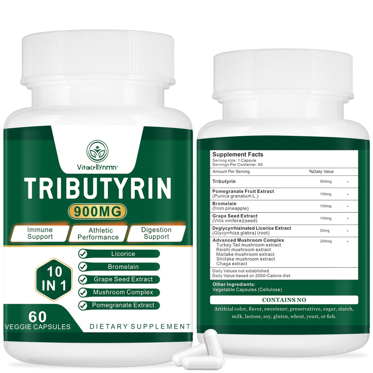 VITACRLLYNMN Tributyrin: cápsula de 900 mg para apoyo digestivo diario.