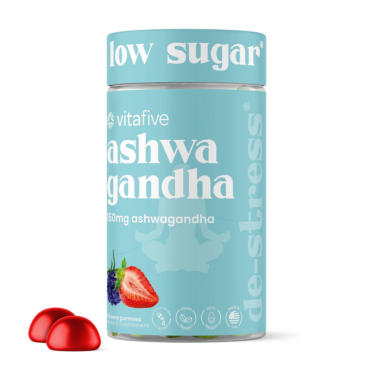 Vitafive Ashwagandha Gomitas Envase: presentación práctica para incorporar adaptógenos a tu rutina diaria.