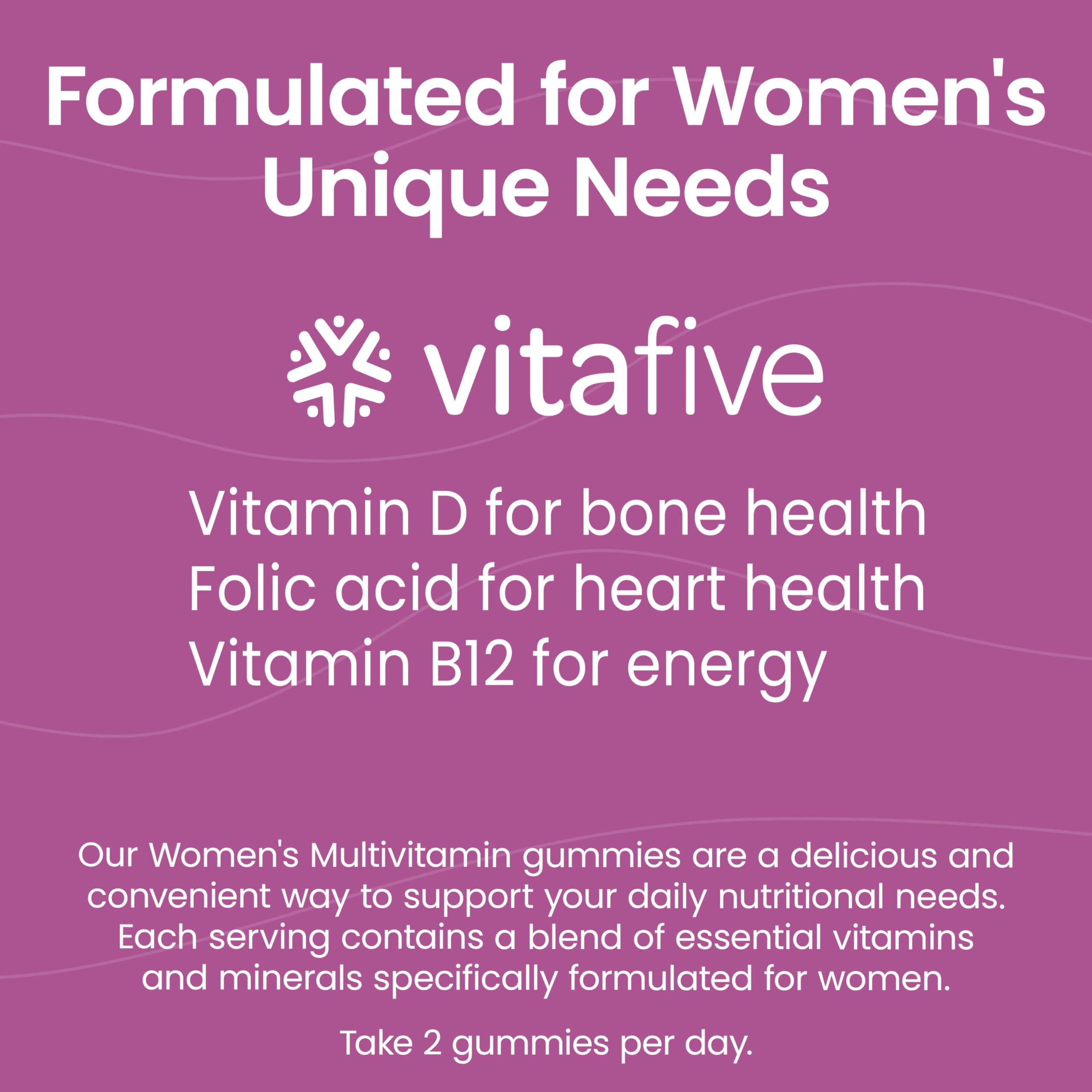 Vitafive gomas para mujeres, bajo azúcar, apoyo a la energía diaria.