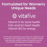 Vitafive gomas para mujeres, bajo azúcar, apoyo a la energía diaria.