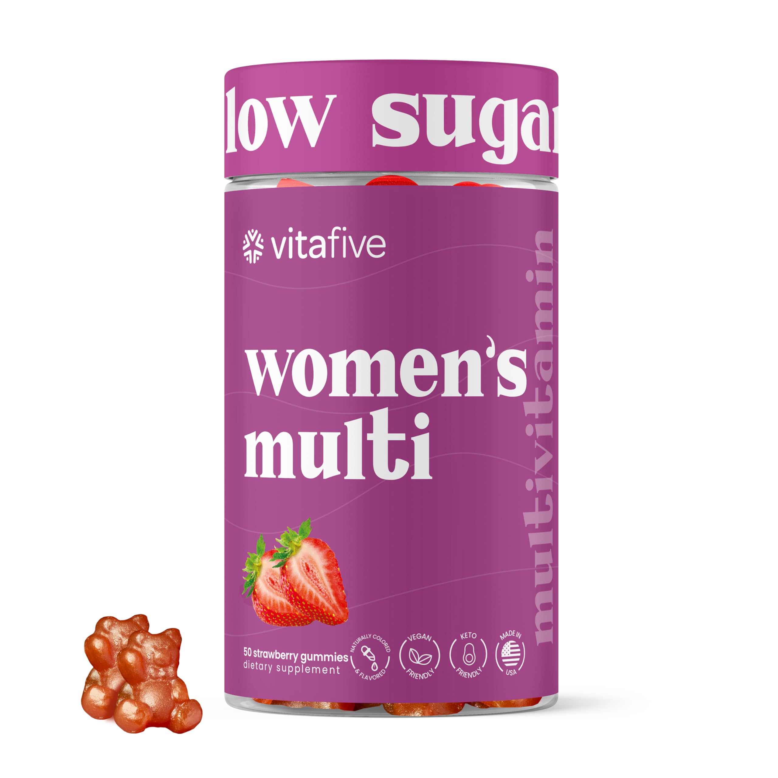 Vitafive gomas para mujeres, sabor natural, ingesta diaria agradable.