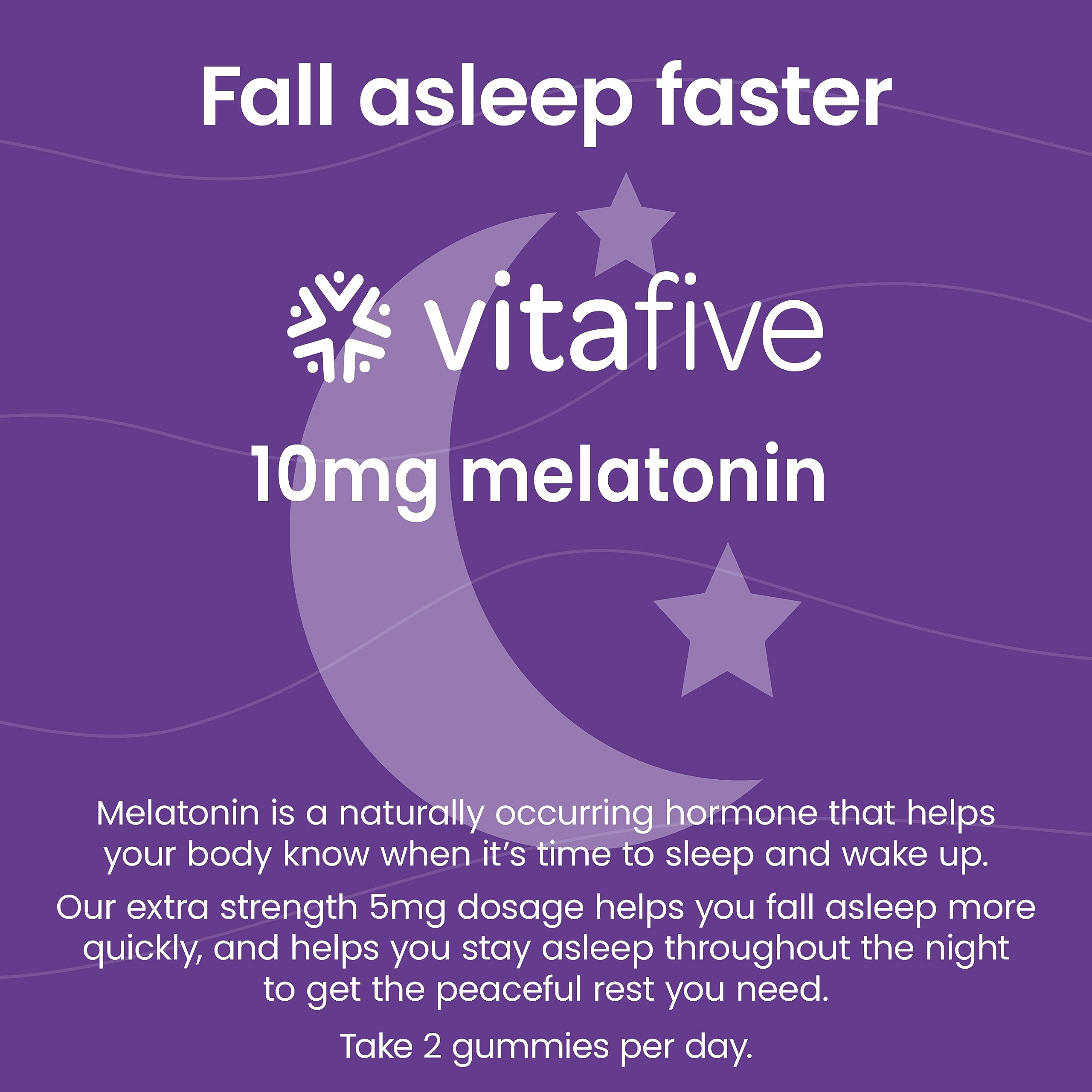 Vitafive Melatonina 10 mg, gominolas sabor fruta para dormir de forma agradable.