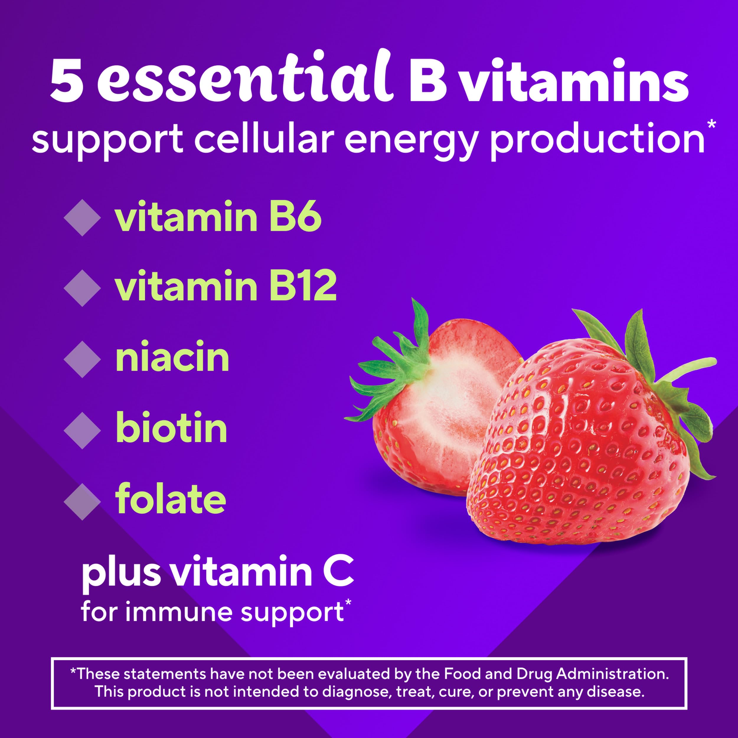 Etiqueta Vitafusion B-Complejo revela vitaminas B clave
