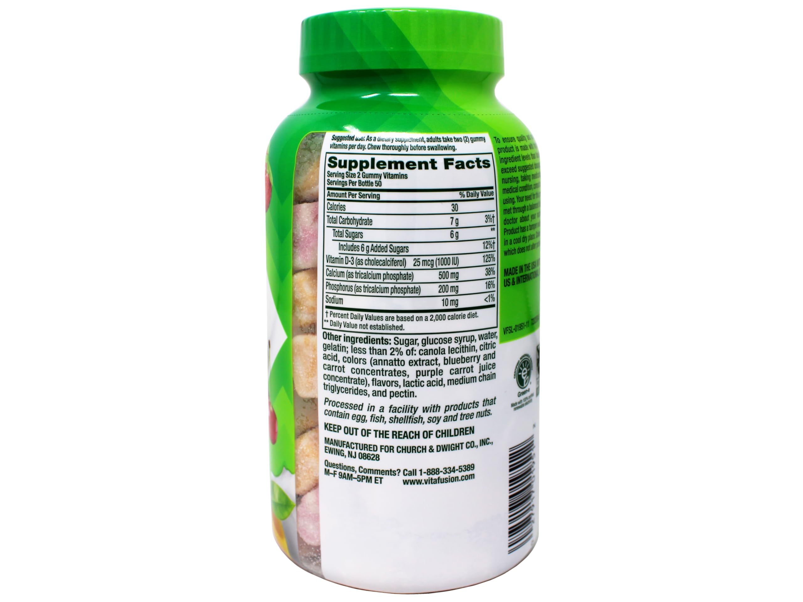 Vitafusion Calcium, dosis doble: dos gomitas equivalen a 12 onzas de leche