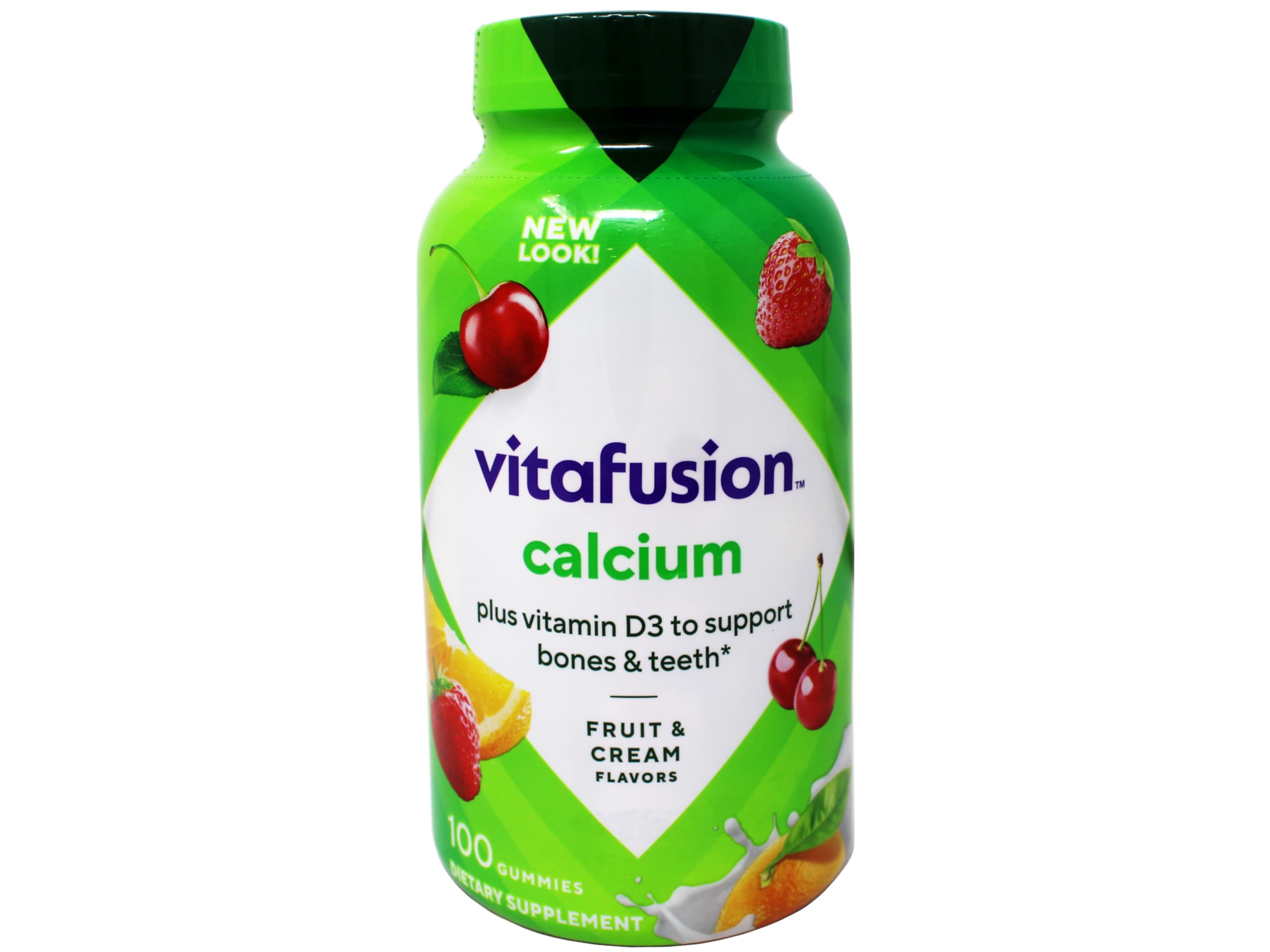 Vitafusion Calcium gomitas: sabor-fruta cremosa y textura masticable para cada toma.