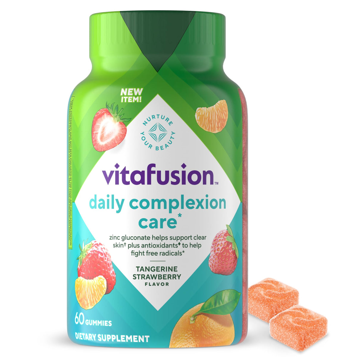 Vitafusion Daily Complexion Care, botella con gomitas para cuidado diario de la piel.