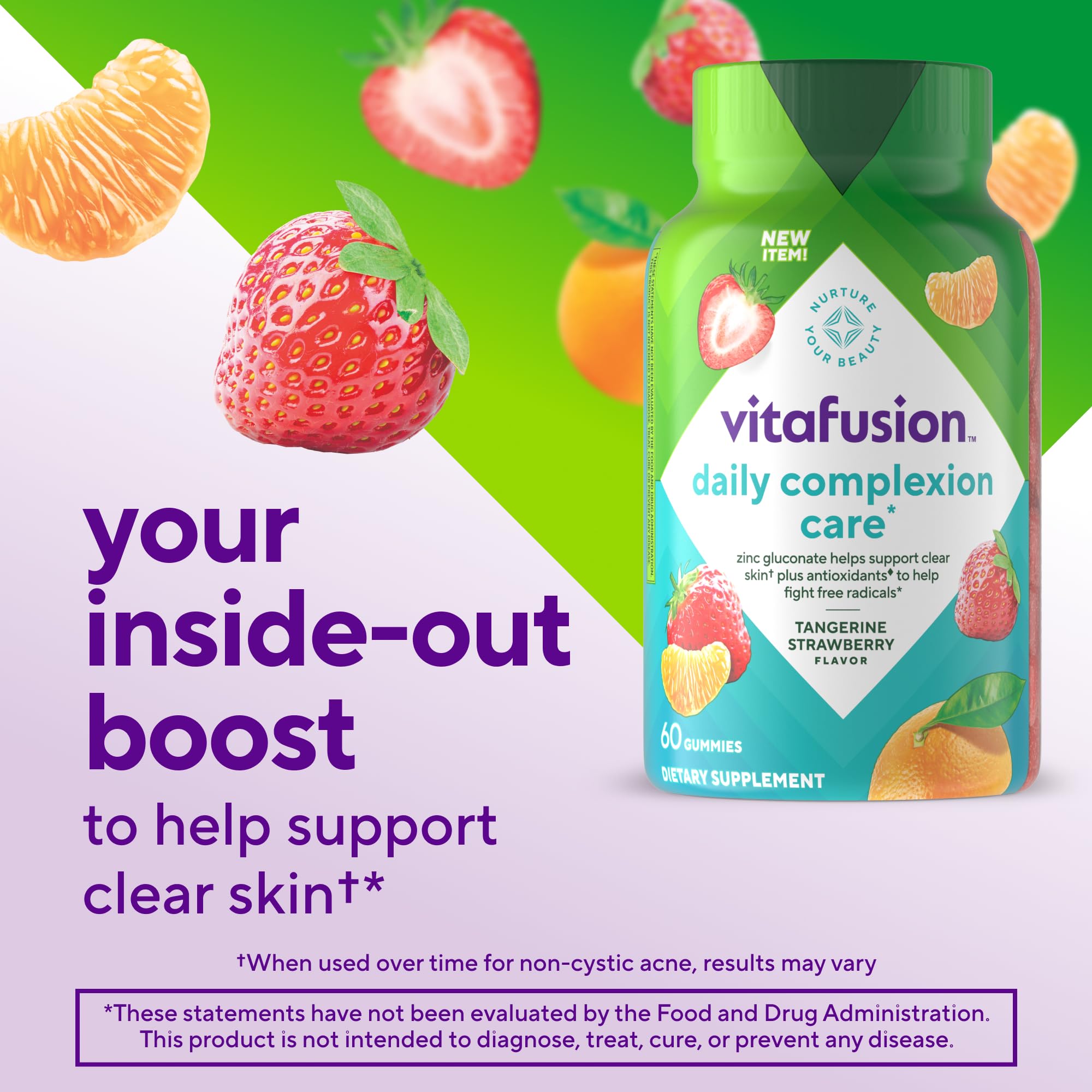 Gomitas Vitafusion Daily Complexion Care con sabor mandarina y fresa.