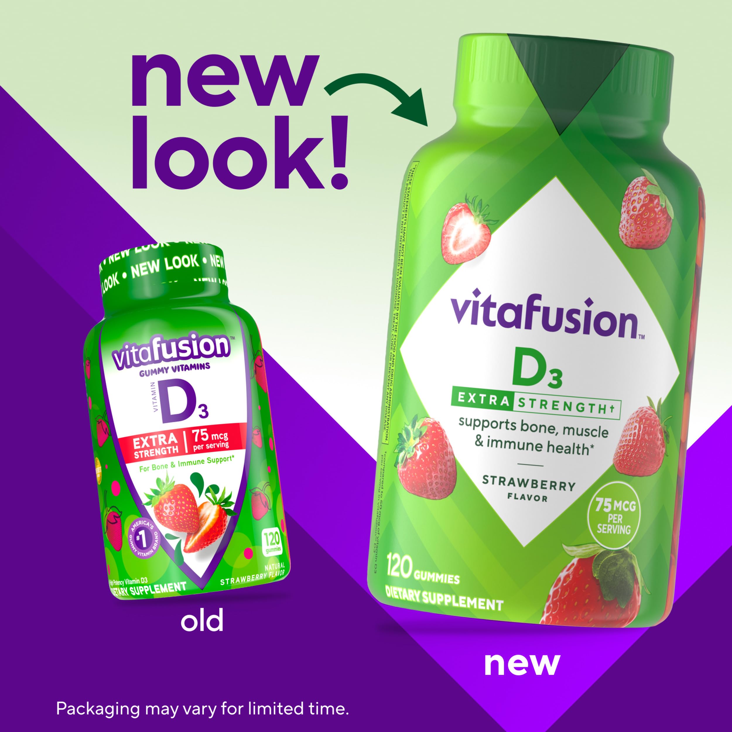Gomitas Vitafusion D3, dos porciones, snack saludable para la vitamina diaria.