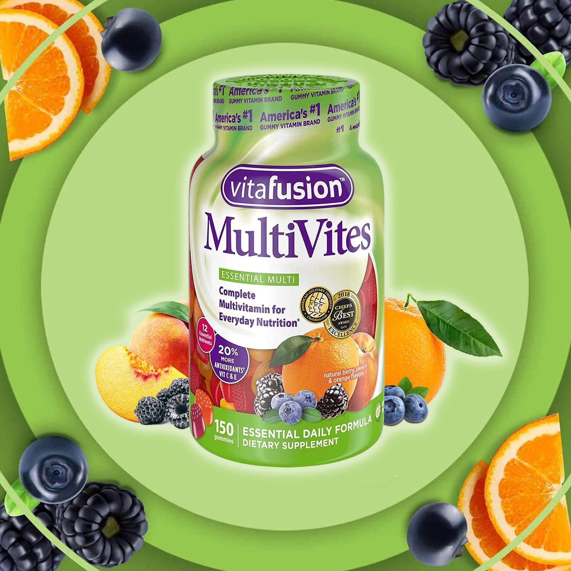 Vitafusion MultiVites gominolas para adultos sabor naranja, masticación suave