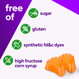 Etiqueta de Vitafusion Power C, sin gluten y sin colorantes sintéticos.