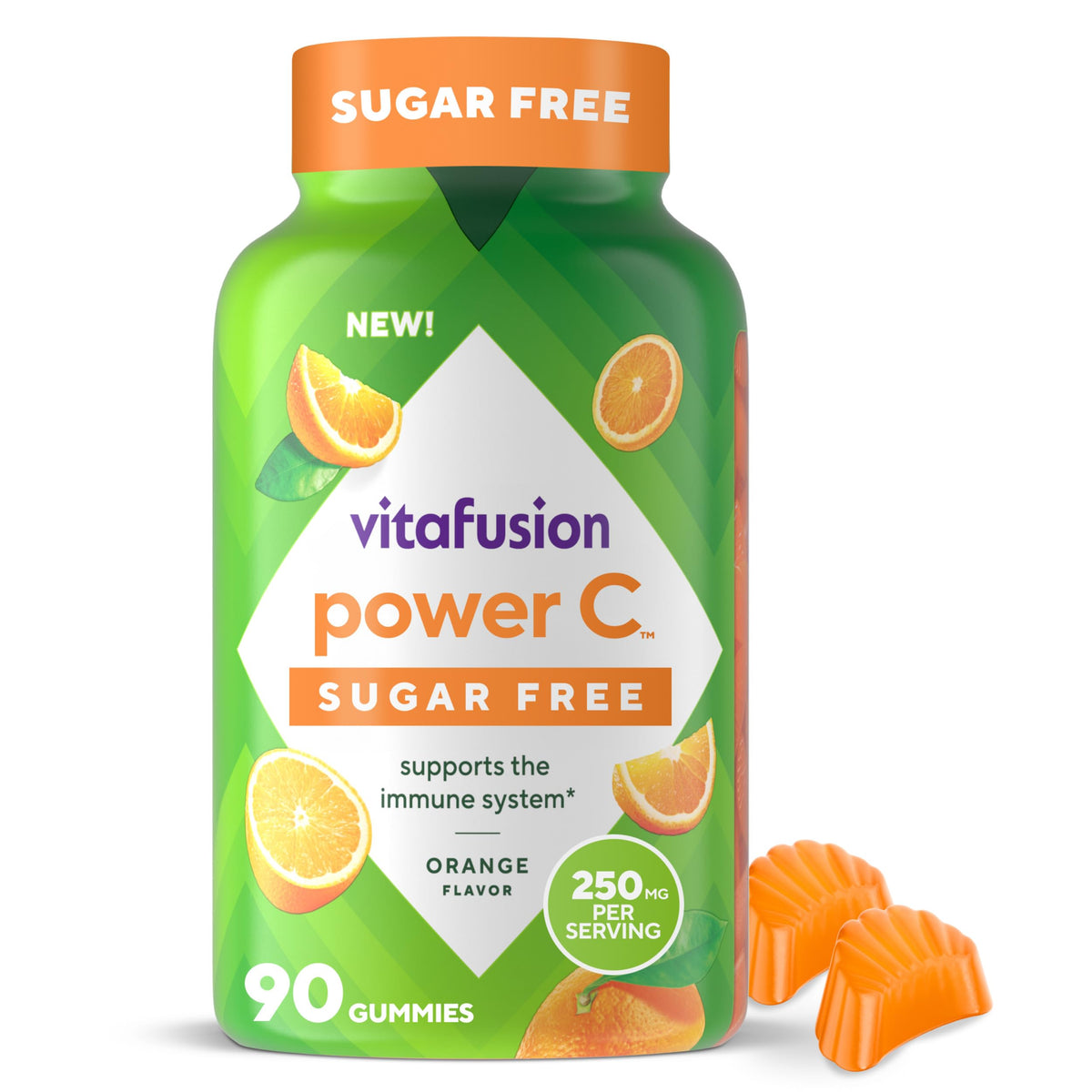 Vitafusion Power C gomitas naranjas en botella, apoyo diario a la inmunidad.