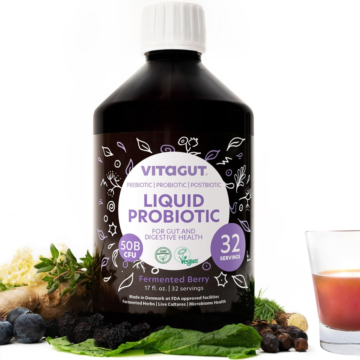 Vitagut probiótico líquido en botella ecológica para salud intestinal.