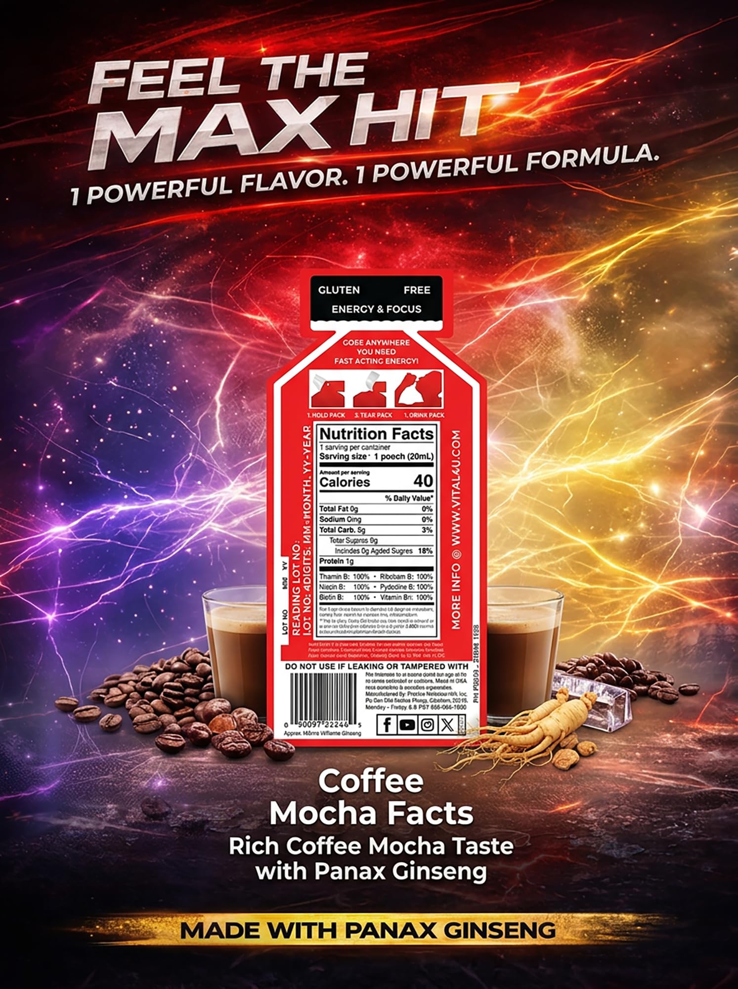 VITAL 4U Screamin Energy Max Hit, bolsa lista para beber, conveniencia en cualquier momento
