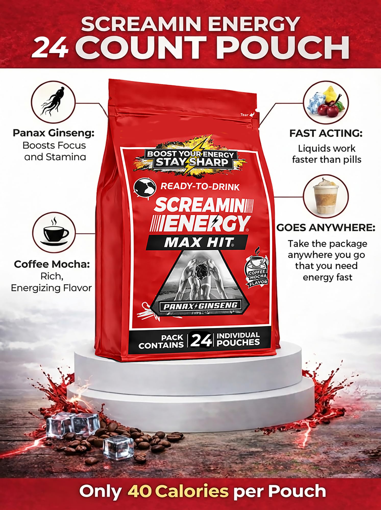 VITAL 4U Screamin Energy Max Hit, envase compacto, fácil de transportar