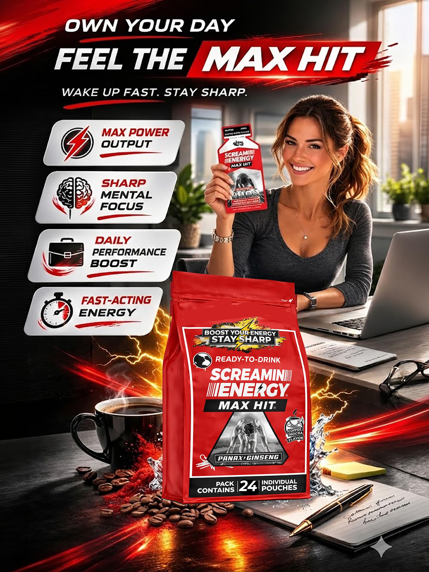 VITAL 4U Screamin Energy Max Hit, formato líquido práctico para beber
