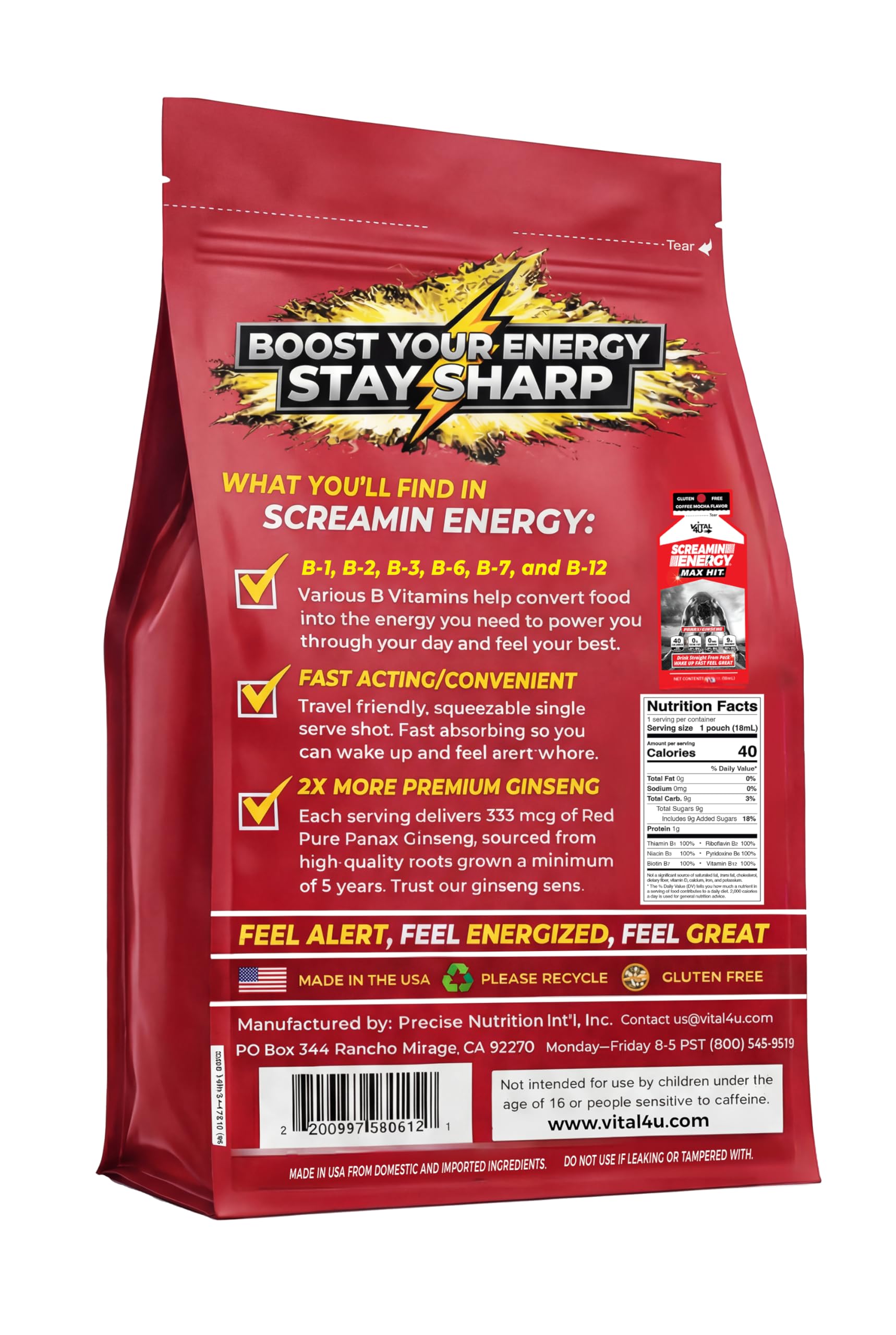 VITAL 4U Screamin Energy Max Hit, sabor café mocha, experiencia agradable