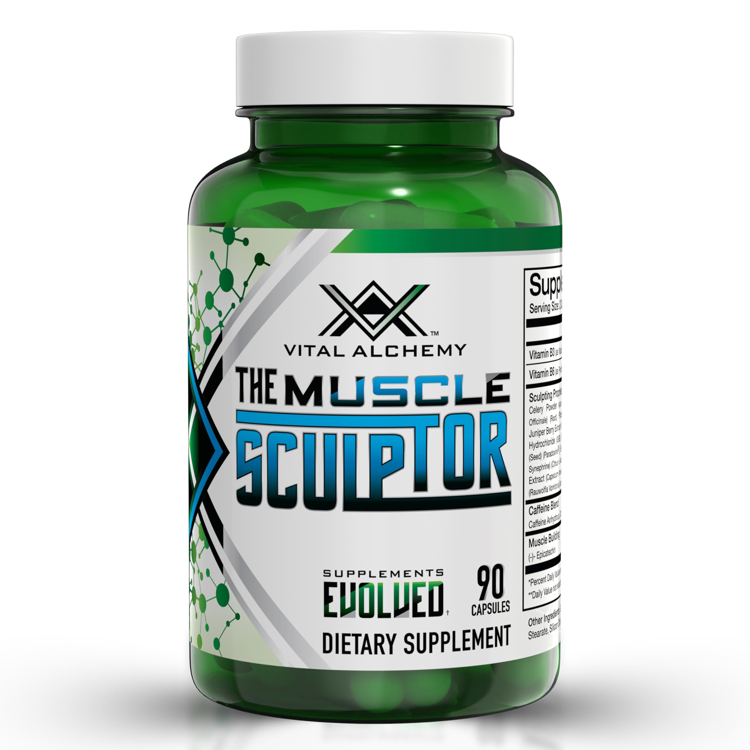 Vital Alchemy Muscle Sculptor, botella de cápsulas para apoyo muscular