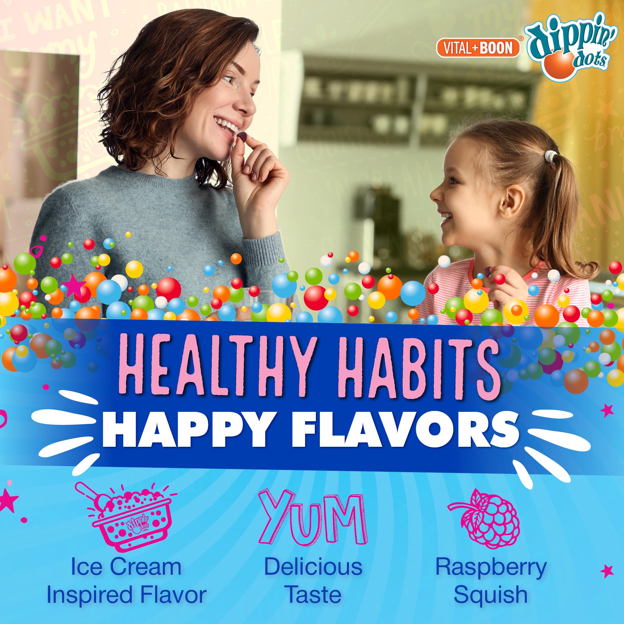 Vital+Boon Dippin' Dots dos gomitas al día, rutina sin esfuerzo.