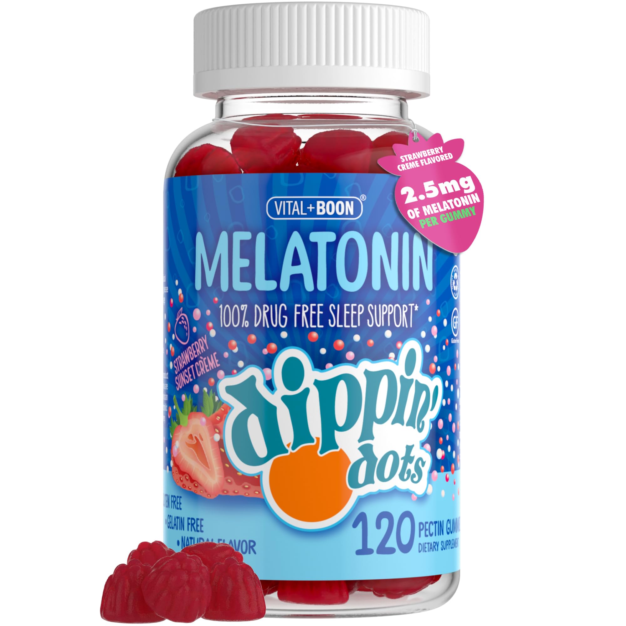 Vital+Boon Dippin Dots: gomitas de melatonina en botella para dormir mejor.