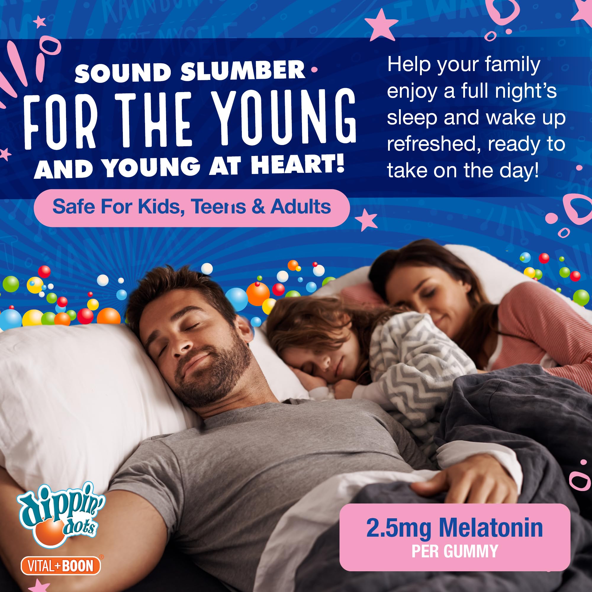Uso nocturno para niños y adultos con melatonina Dippin Dots.