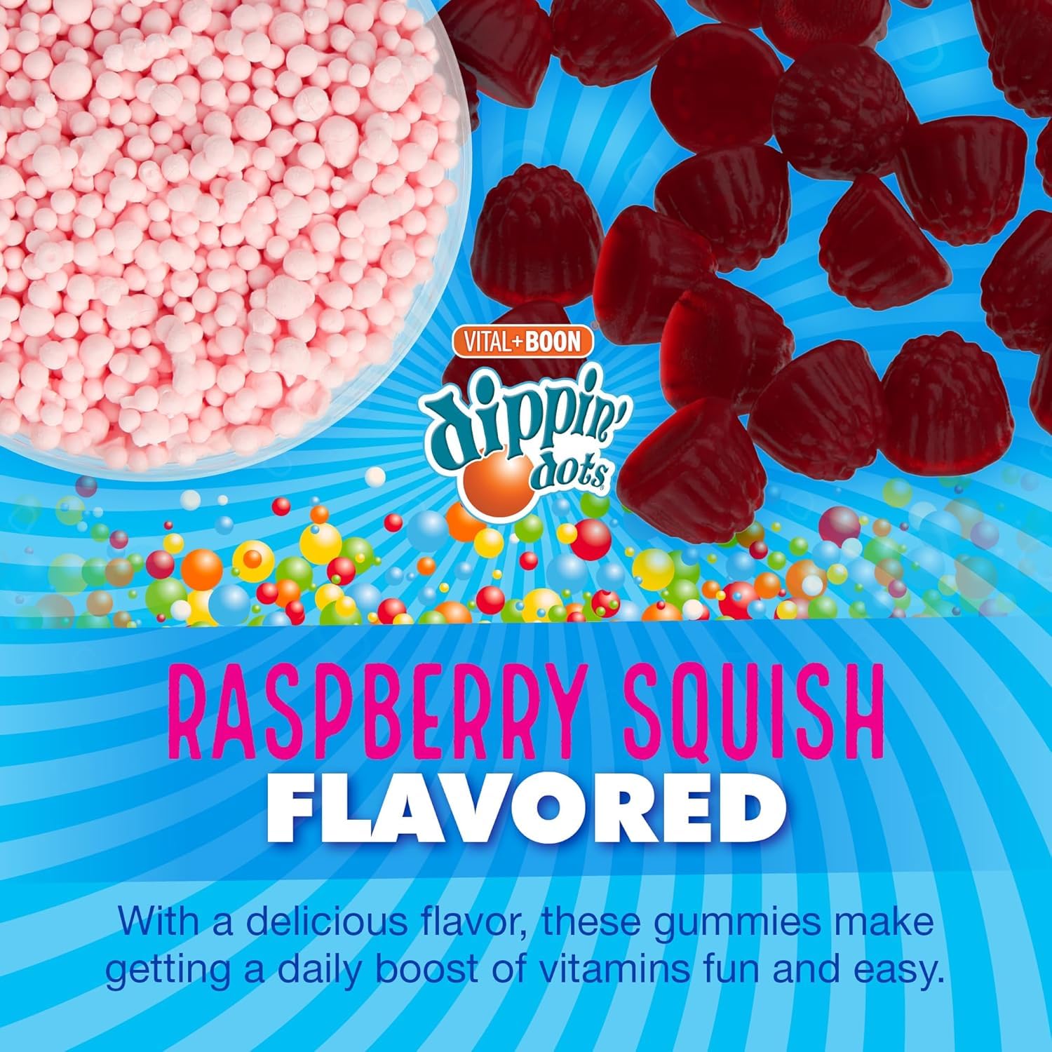 Vital+Boon Dippin' Dots certificado kosher y libre de alérgenos.
