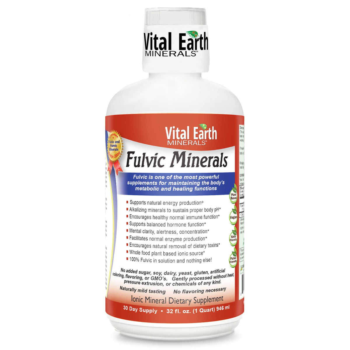 Vital Earth Minerals, botella frontal, posible impulso de energía diario