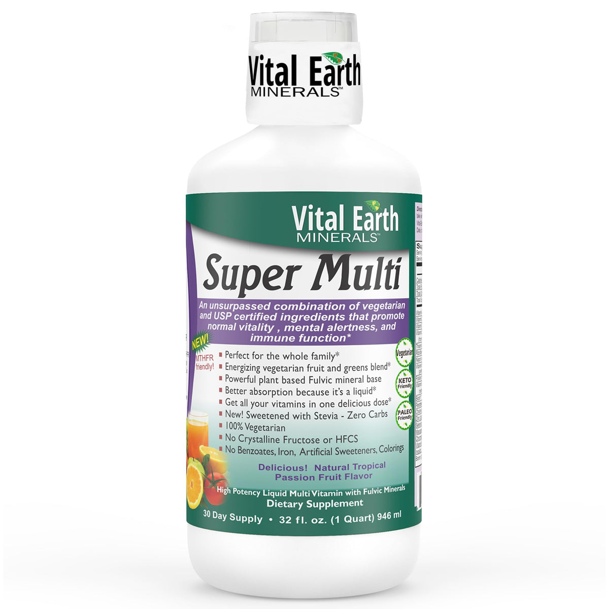 Vital Earth Minerals Super Multi – botella para uso diario y absorción.