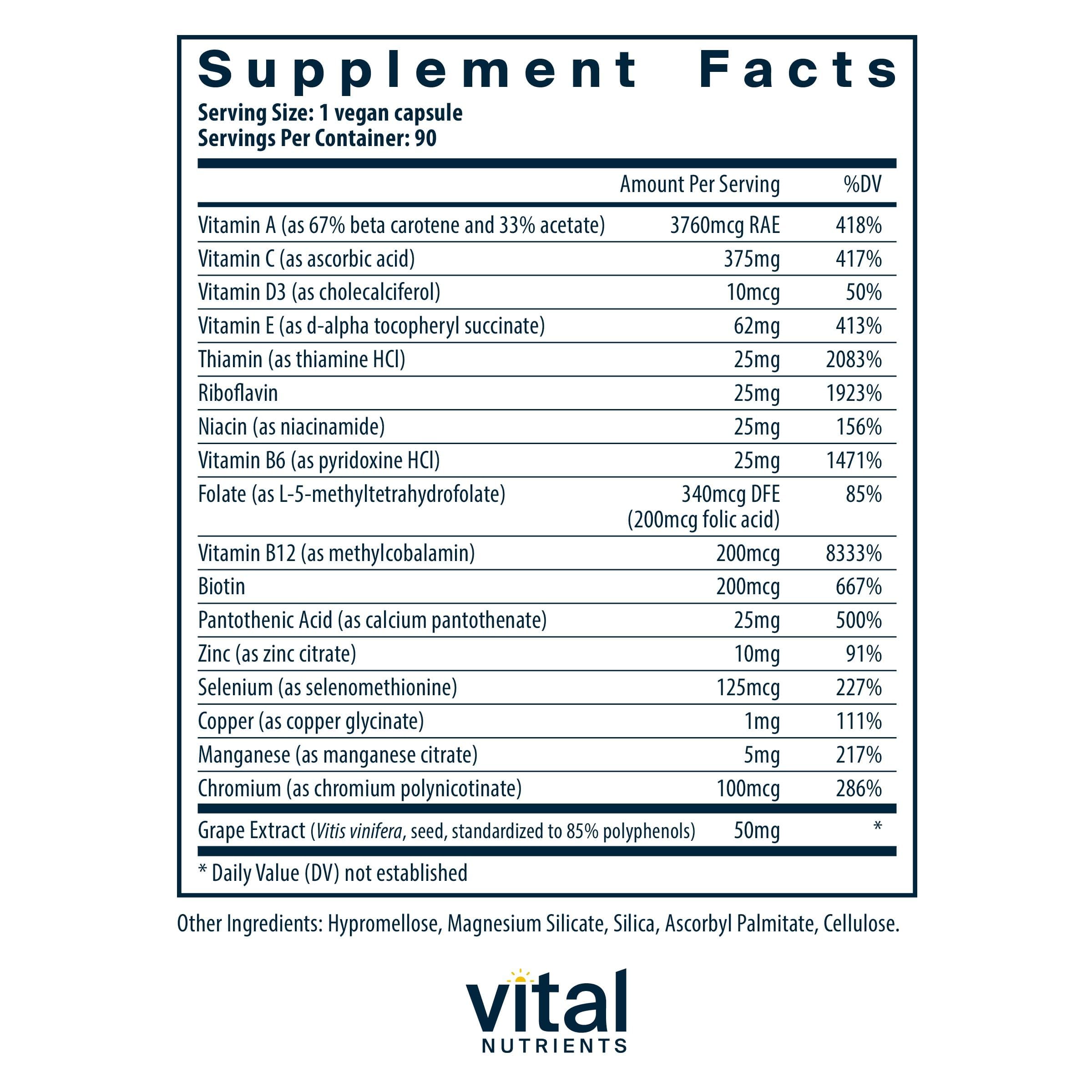 Vital Nutrients Minimal Esencial con B12 metilado, mejor absorción para energía estable