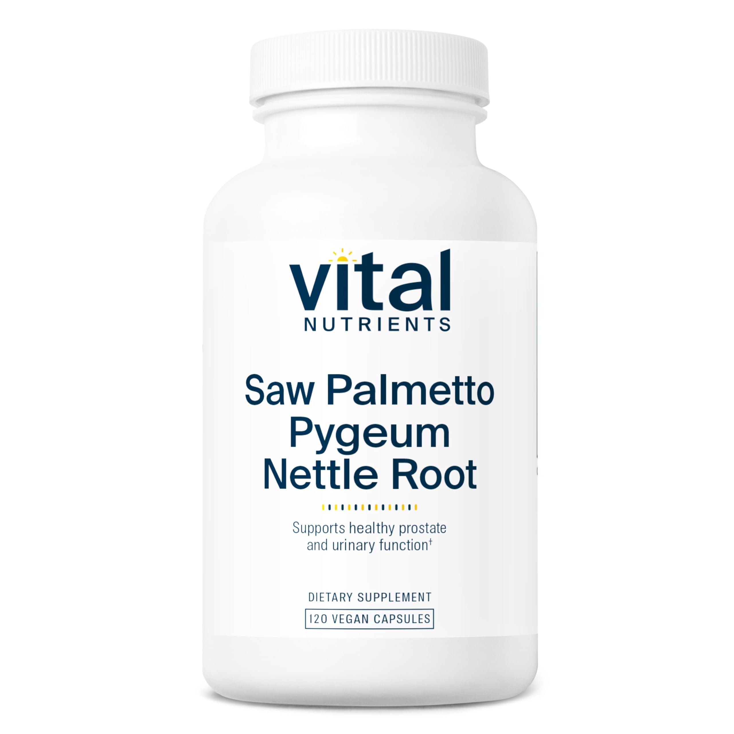 Vital Nutrients Serenoa Repens en botella, apoyo potencial para función prostática diaria.