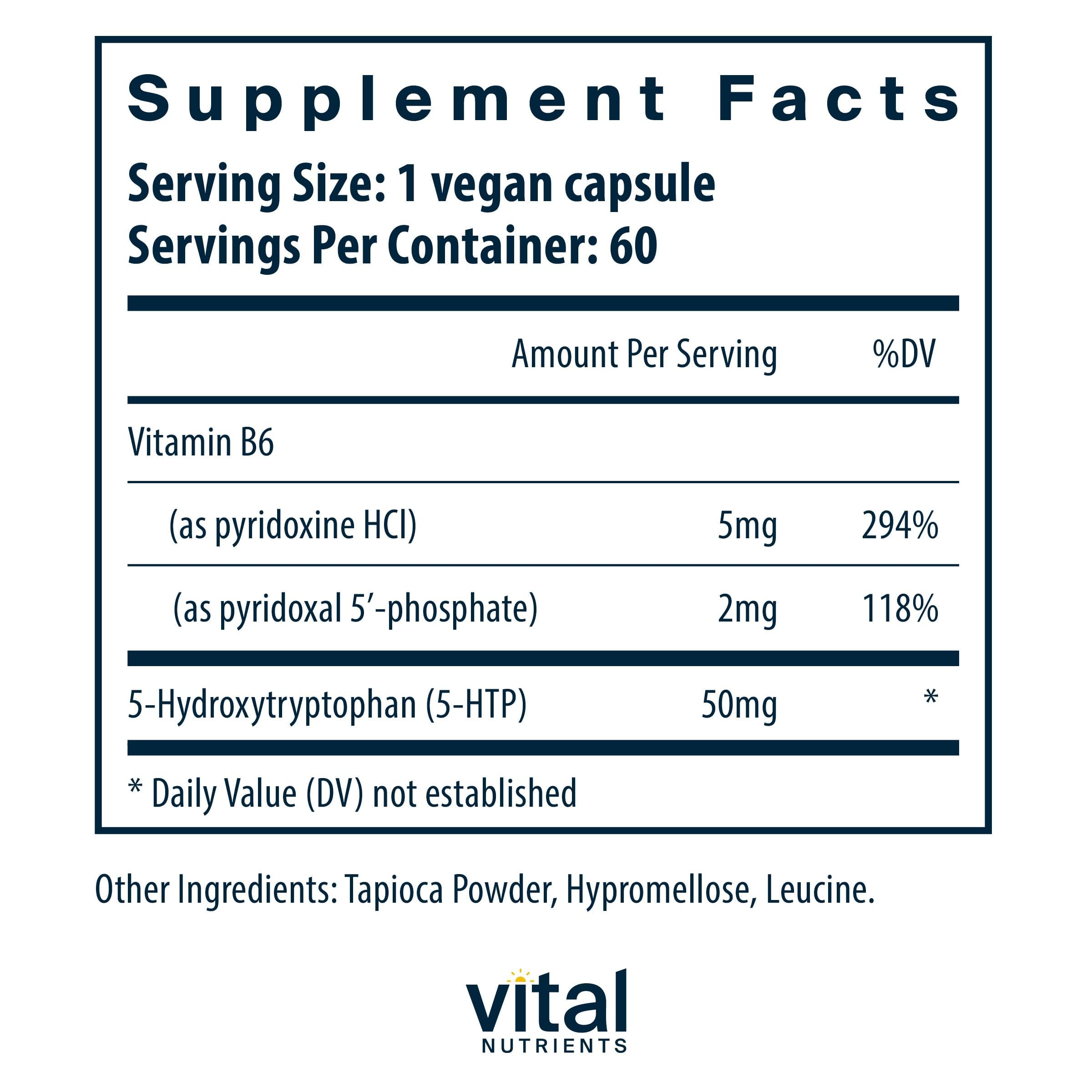 Vital Nutrients 5-HTP: cápsulas fáciles de tomar para apoyar el descanso nocturno.