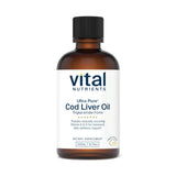 Vital Nutrients Aceite de hígado de bacalao 1025, botella, fuente de Omega-3 para bienestar diario.